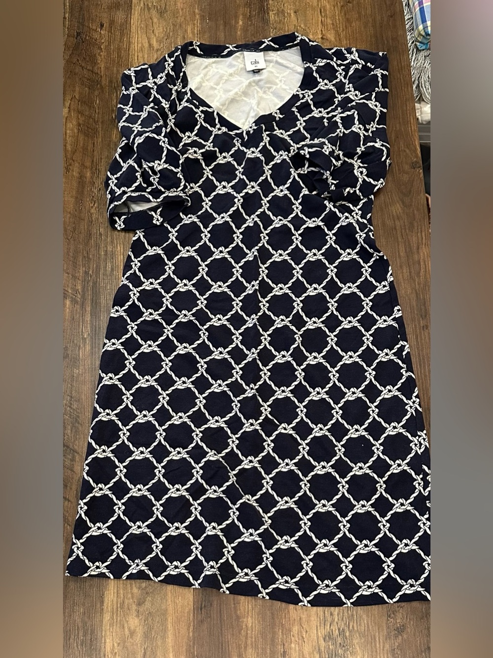 CAbi Navy and White Rope-Print Casual Dress size XS